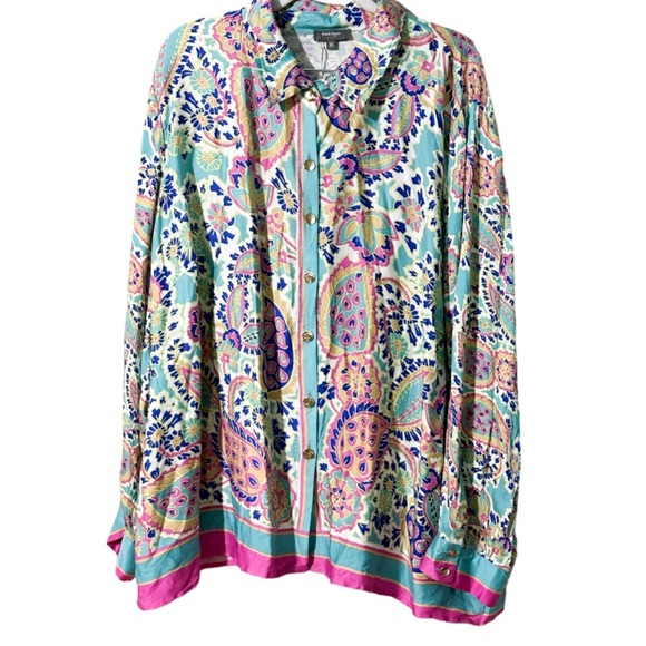 Haute Hippie print colorful button down shirt 3x - Picture 2 of 10